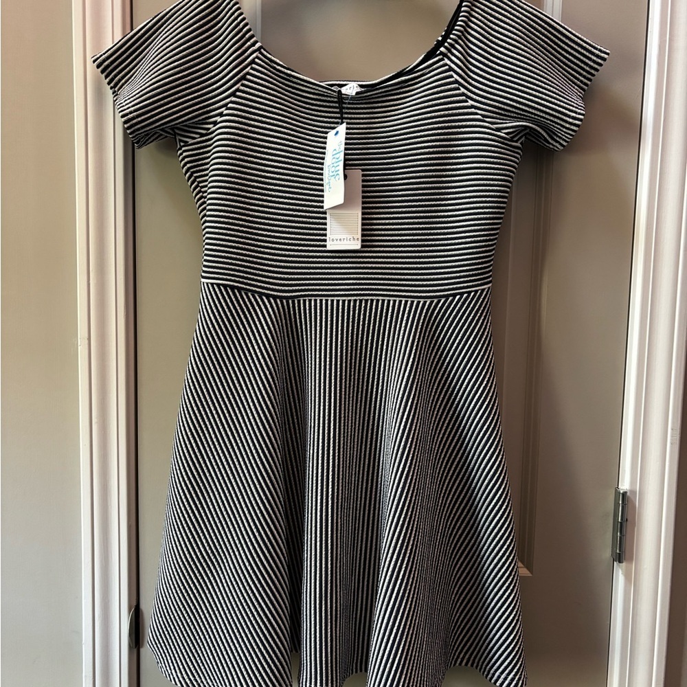 NWT Love Riche Navy Blue and White Striped Mini Dress - Picture 3 of 8